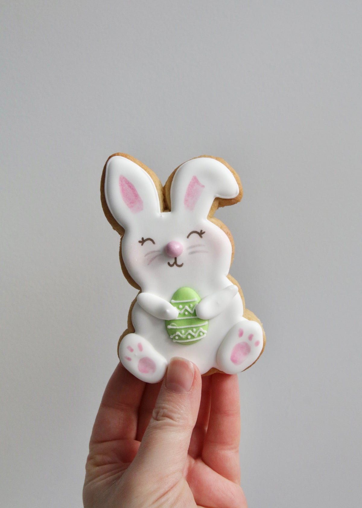 Easter Bunny Biscuit Holding Green Egg