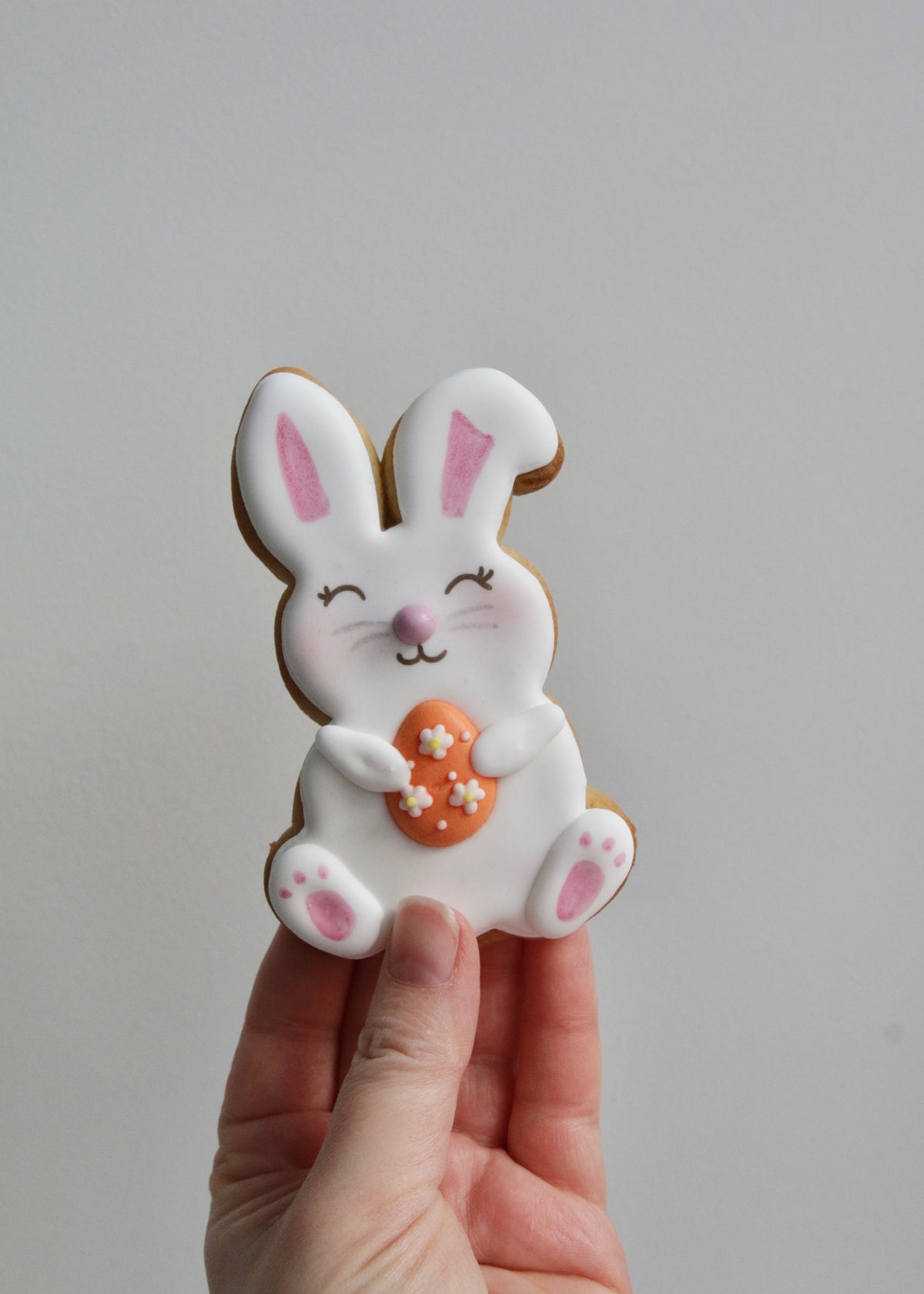 Easter Bunny Biscuit Holding Orange Egg