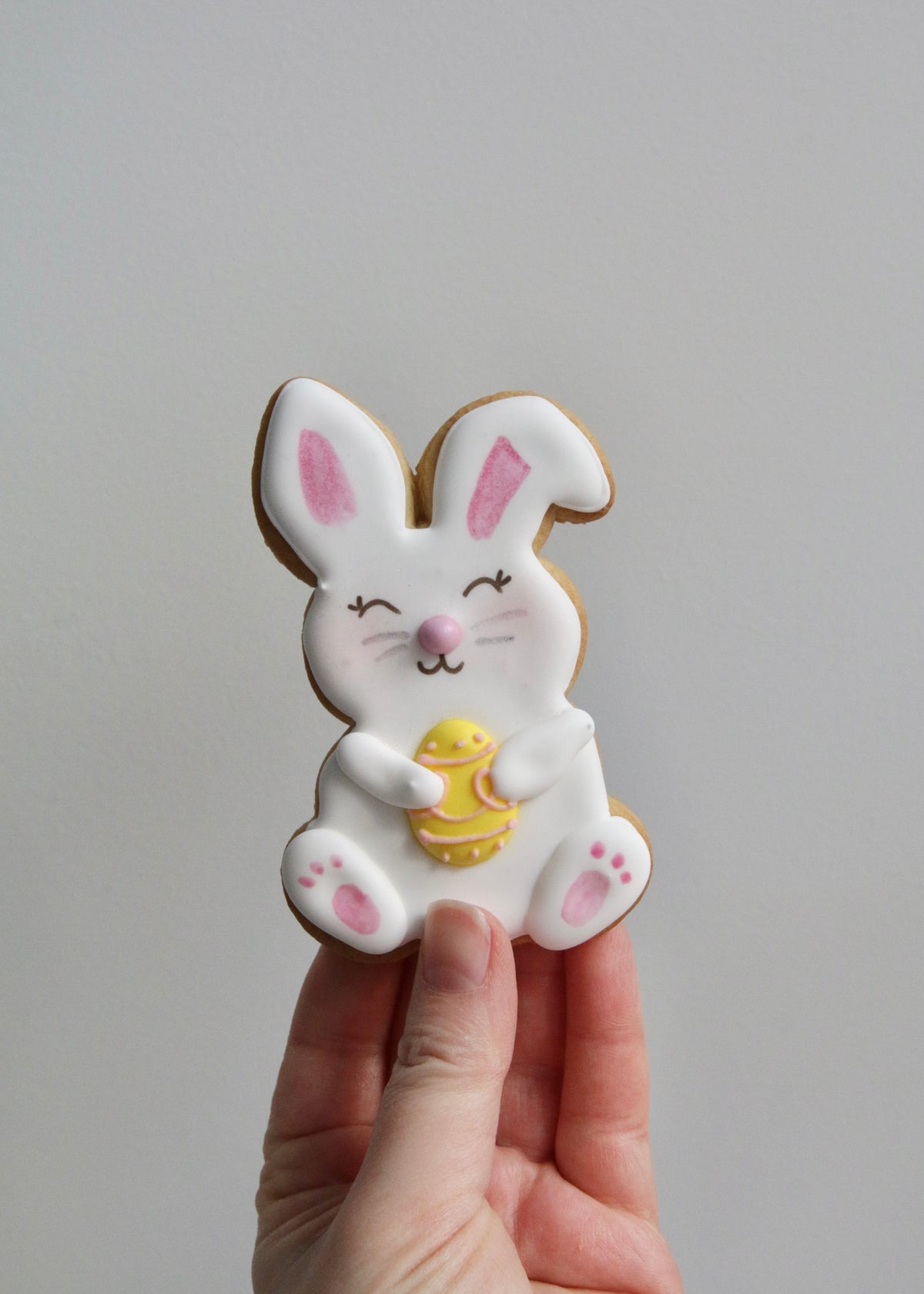 Easter Bunny Biscuit Holding Yellow Egg