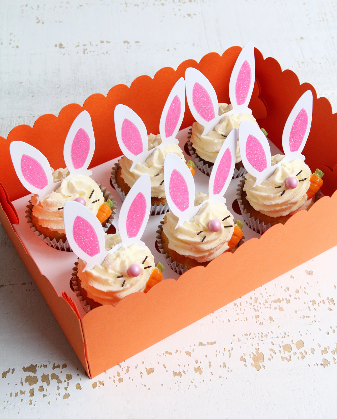 Bunny Ear Cupcakes in Orange Box