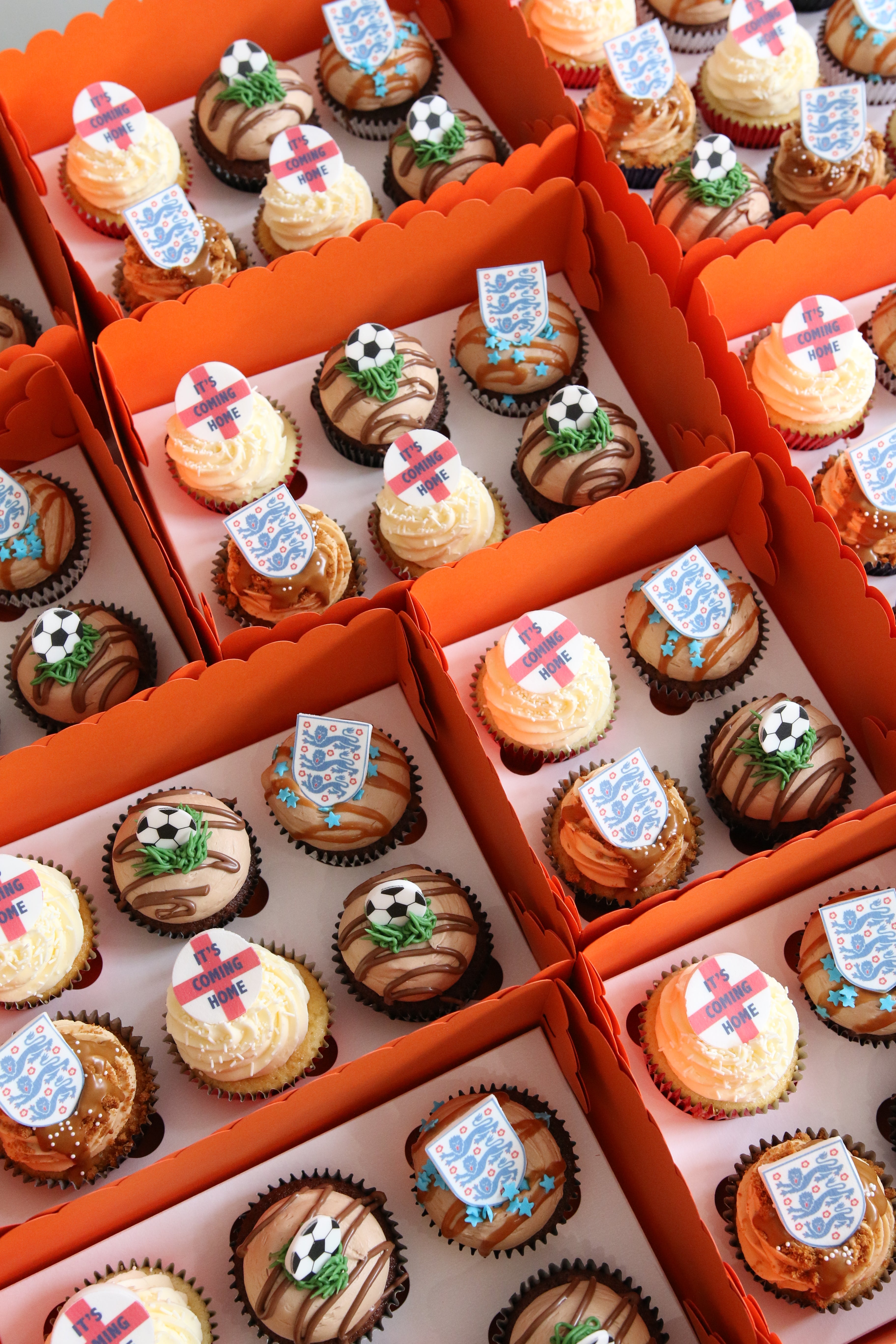Boxes of England Football Cupcake Orders