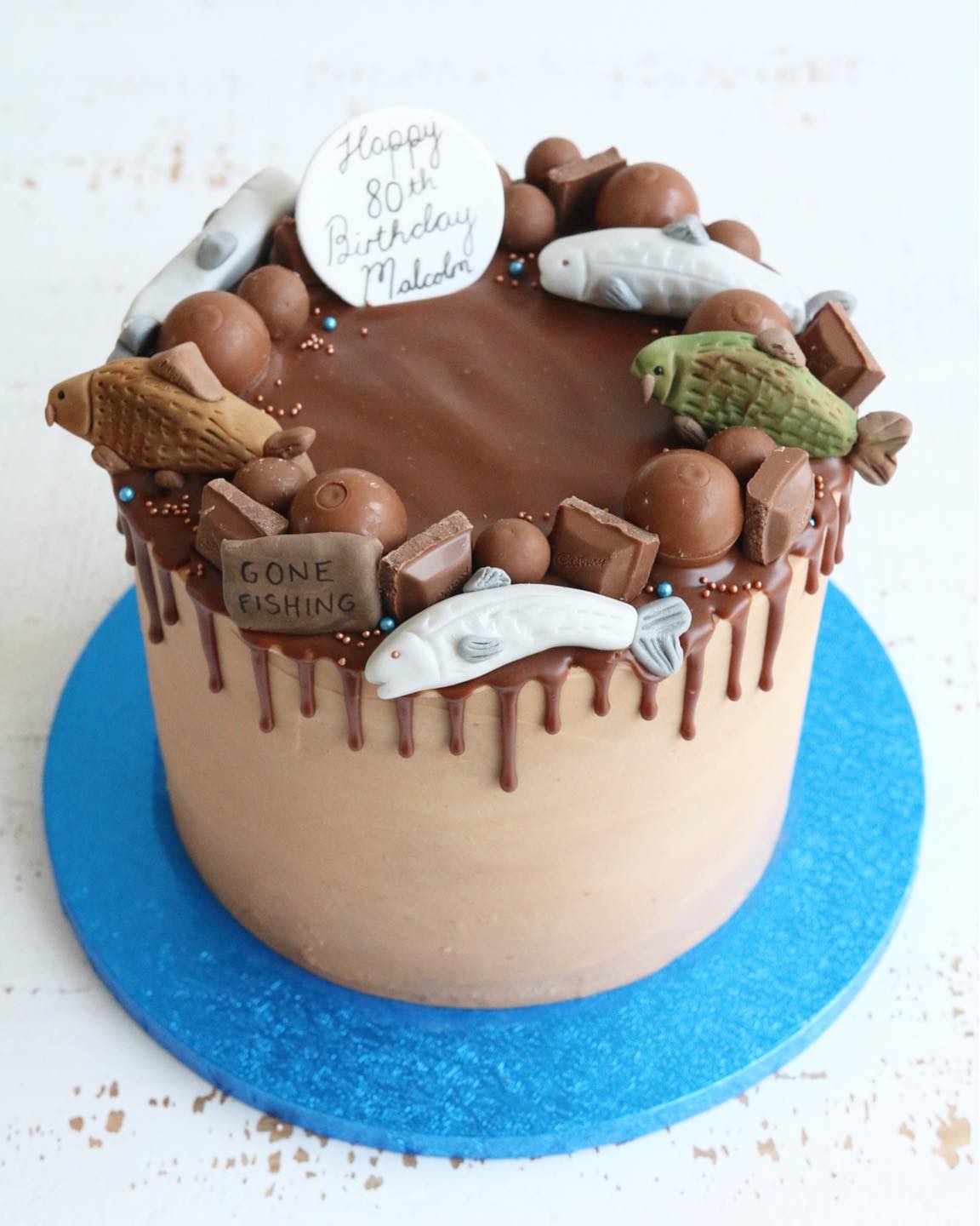 Fishing Themed Chocolate Birthday Drip Cake