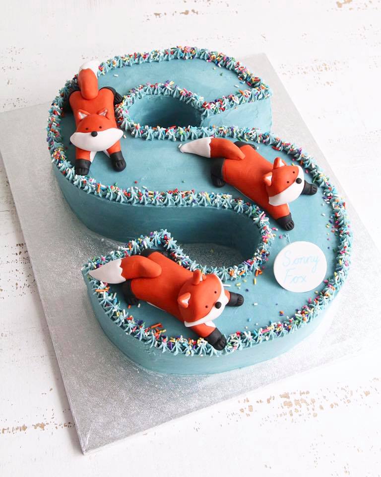 Blue S Cake with Foxes