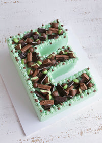 Green Buttercream Letter E Mint Choc Chip Cake