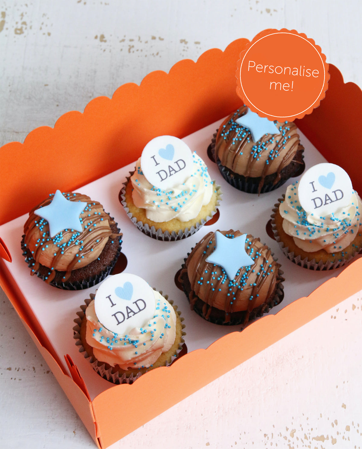 I Heart Dad & Stars Father's Day Cupcakes Personalise Me