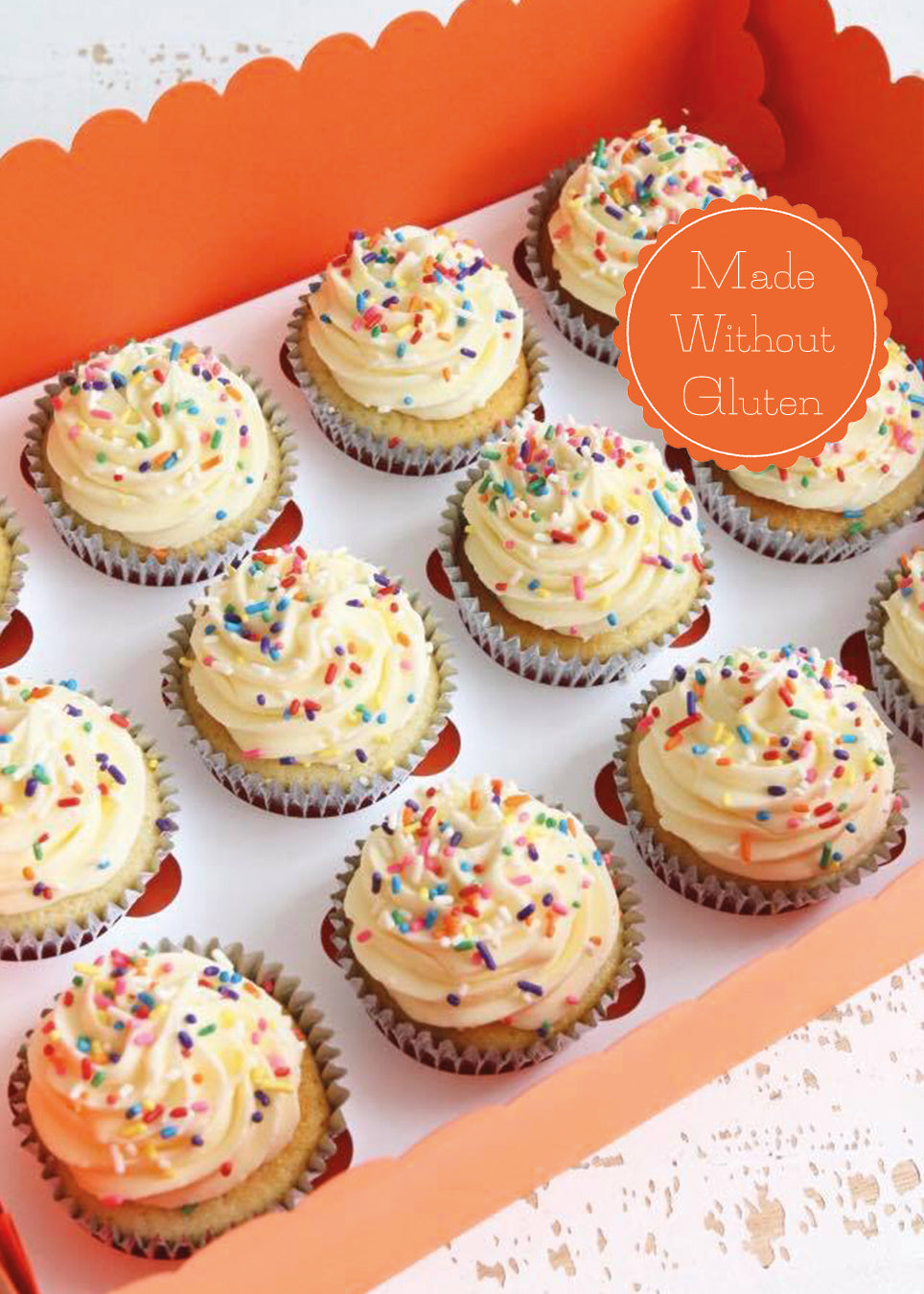 Box of 12 Made Without Gluten Vanilla Cupcakes