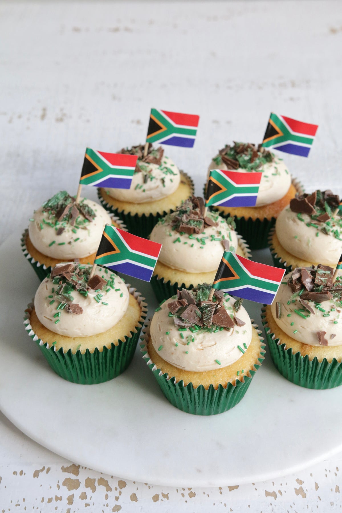 Peppermint Crisp Cupcakes with South African Flags