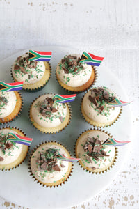Peppermint Crisp Cupcakes with South African Flags from Above