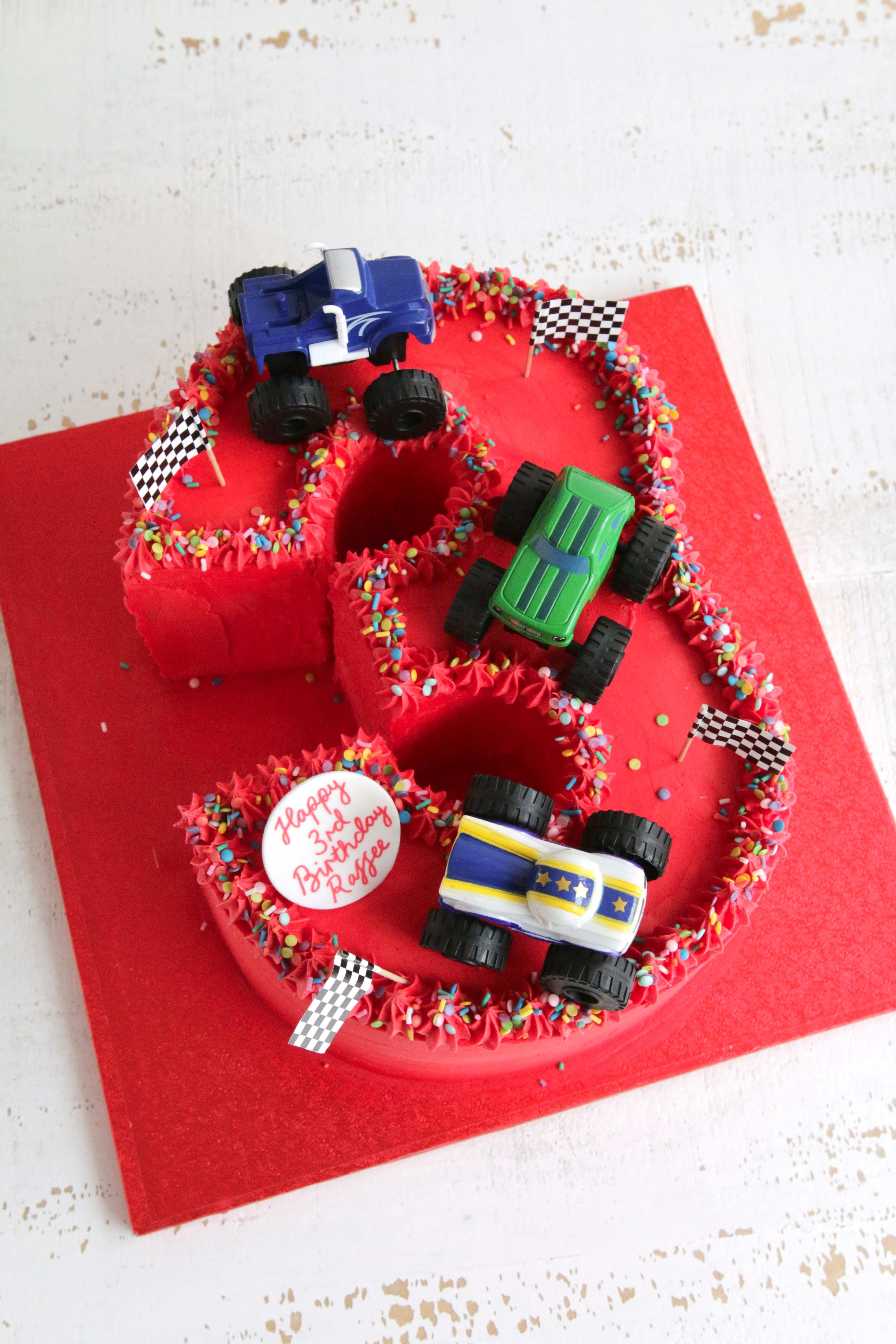 Red Buttercream Number 3 Monster Truck Cake