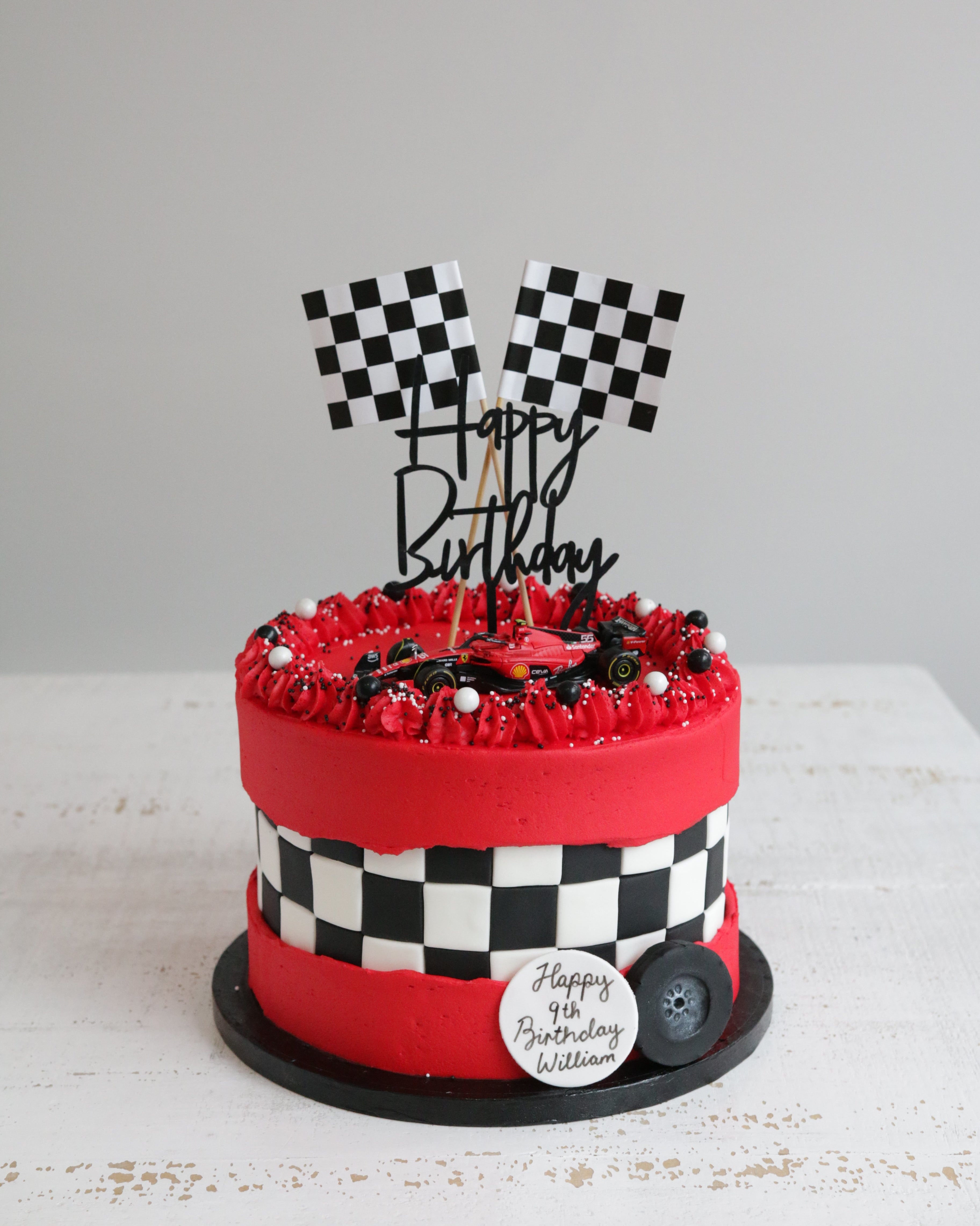 Formula 1 Ferrari Cake with Chequered Flag Design