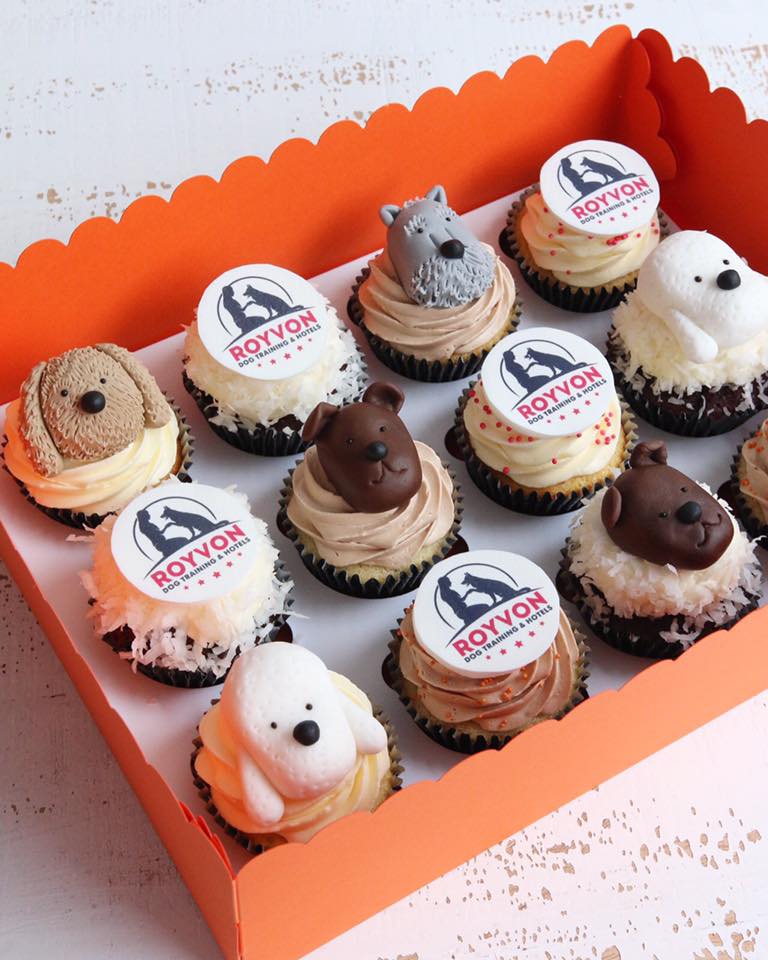 Cupcakes with Business Logo and Fondant Dog Faces