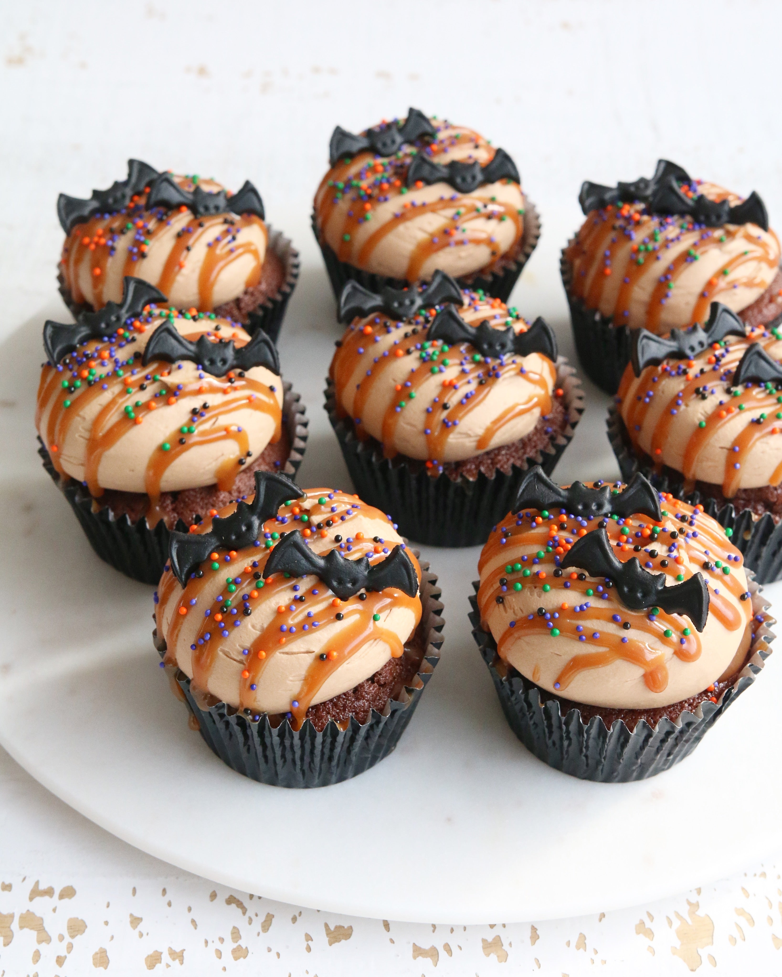 Chocolate Salted Caramel Bats Cupcakes