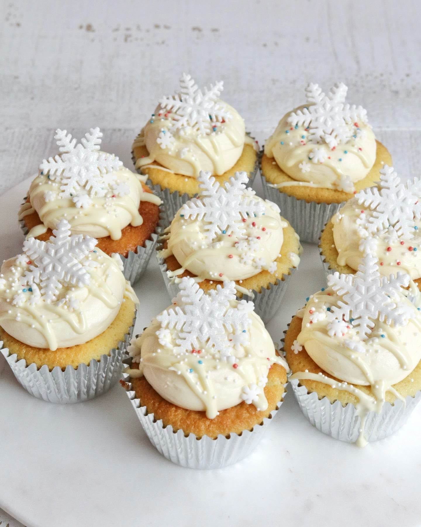 White Chocolate Snowflake Cupcakes