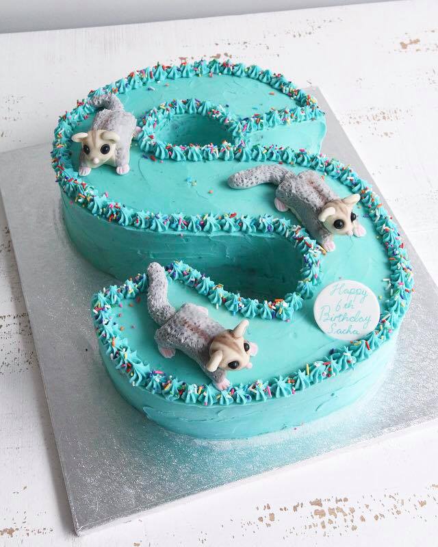 Blue S Cake with Sugar Gliders