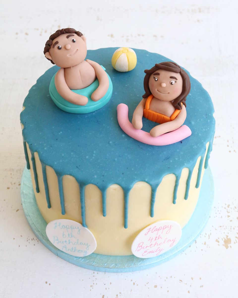 Swimming Pool Party Blue Drip Cake