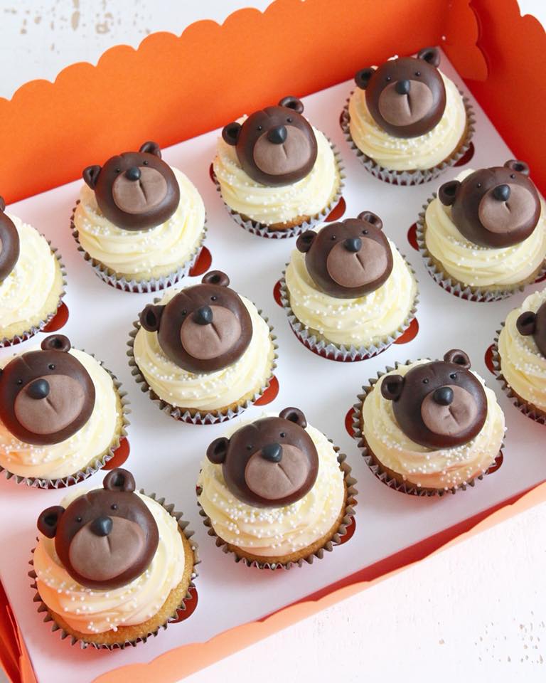 Box of Cupcakes Decorated with Teddy Bear Faces