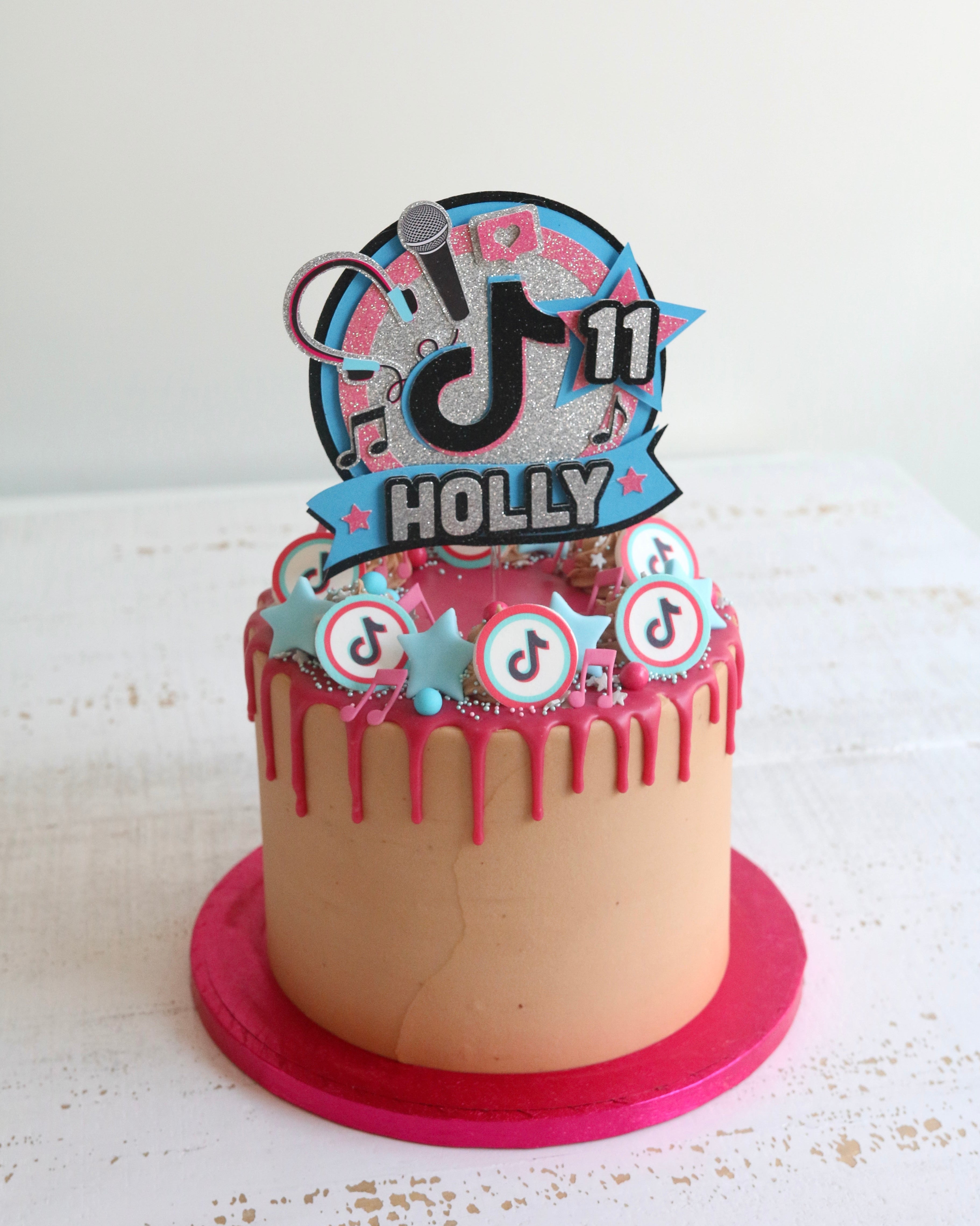 Birthday Drip Cake with Tik Tok Decorations & Topper