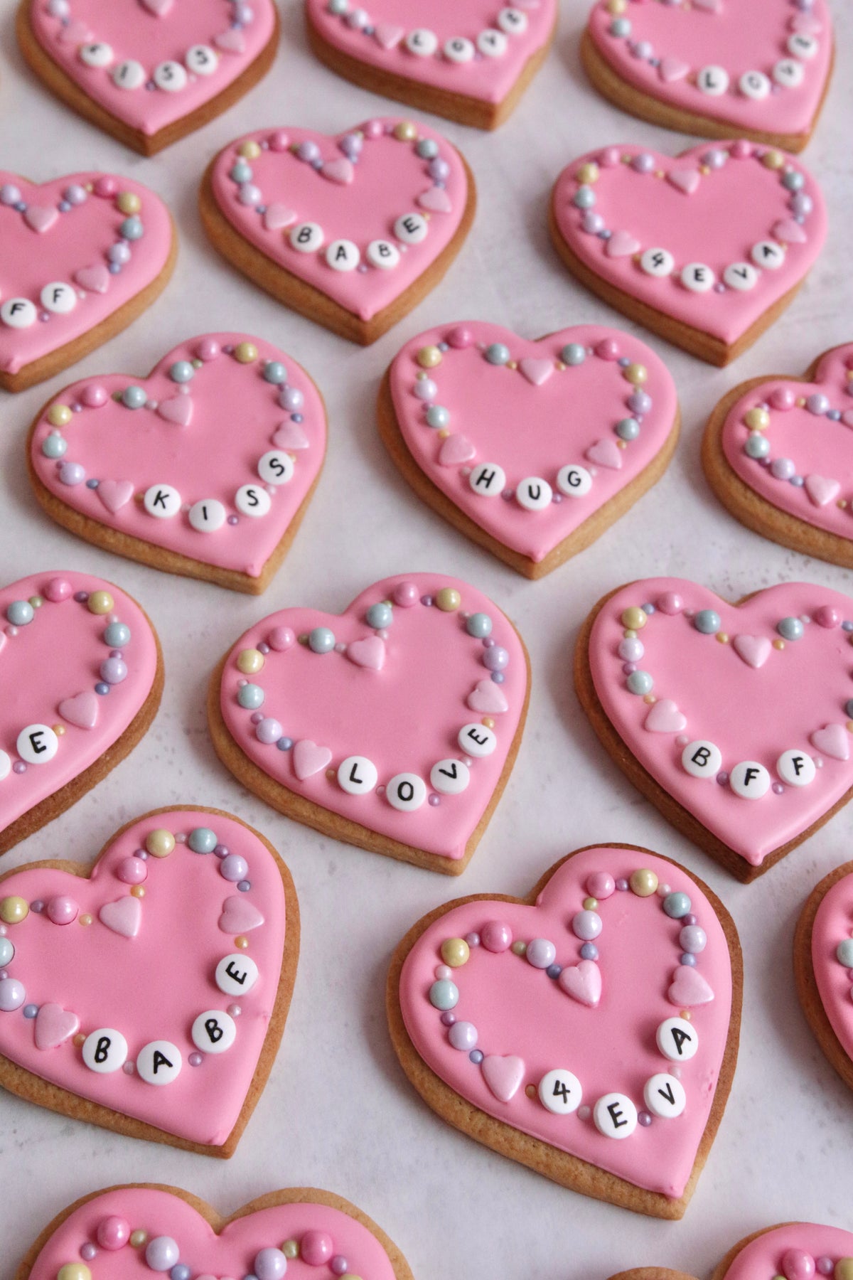 Valentine's Bracelet Biscuits on Table at Angle
