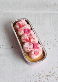 Valentine's Vanilla Little Loaf Cake with Pink Frosting and 'LOVE' message