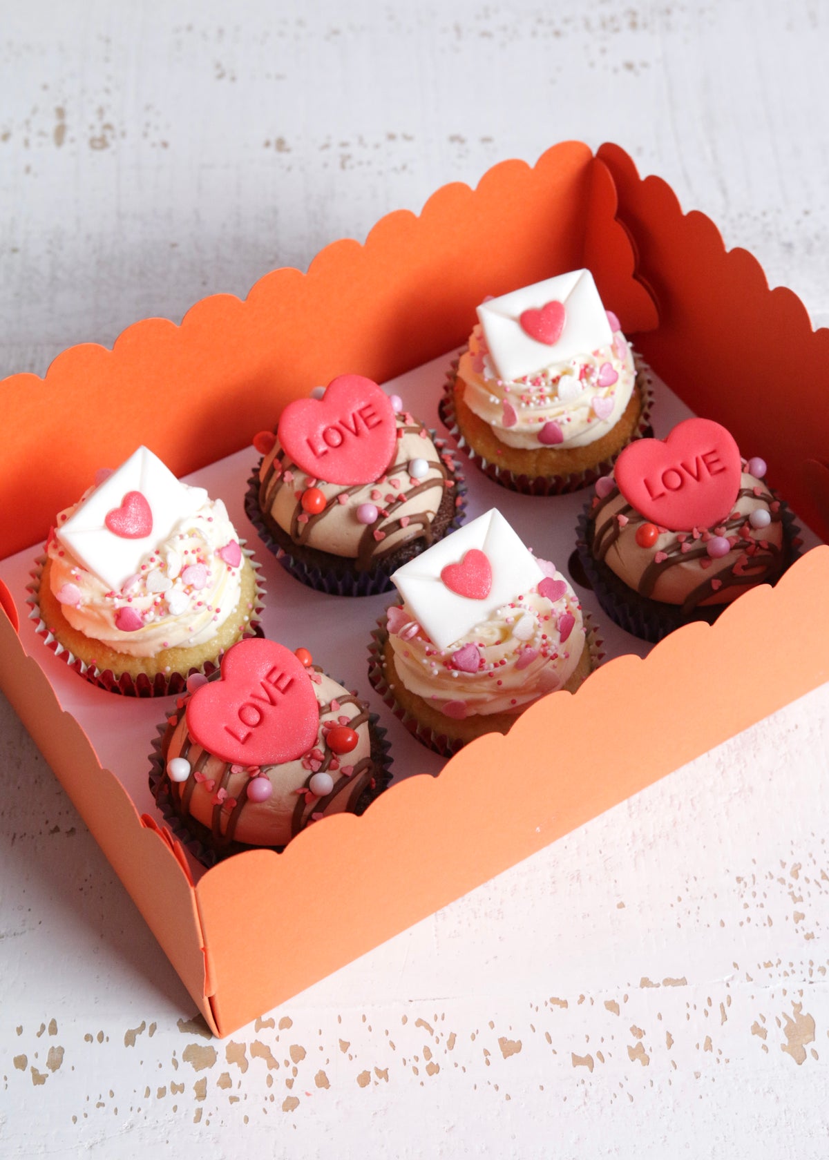 Box of Valentine's Love Letter Cupcakes