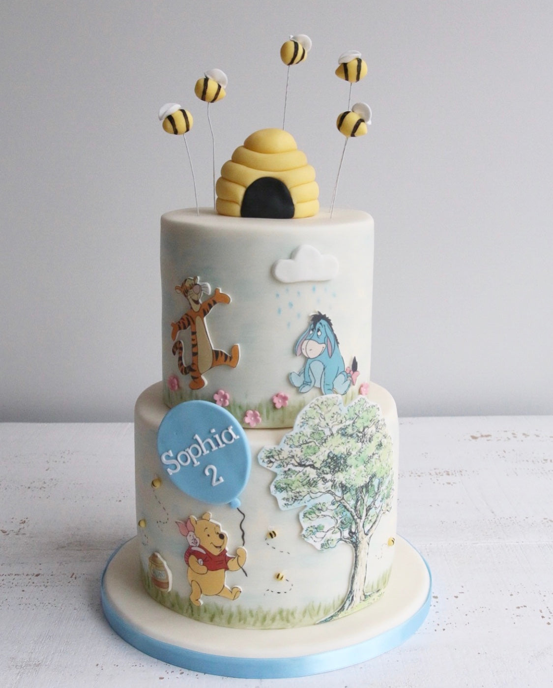 Two Tier Winnie The Pooh Birthday Cake with Bees