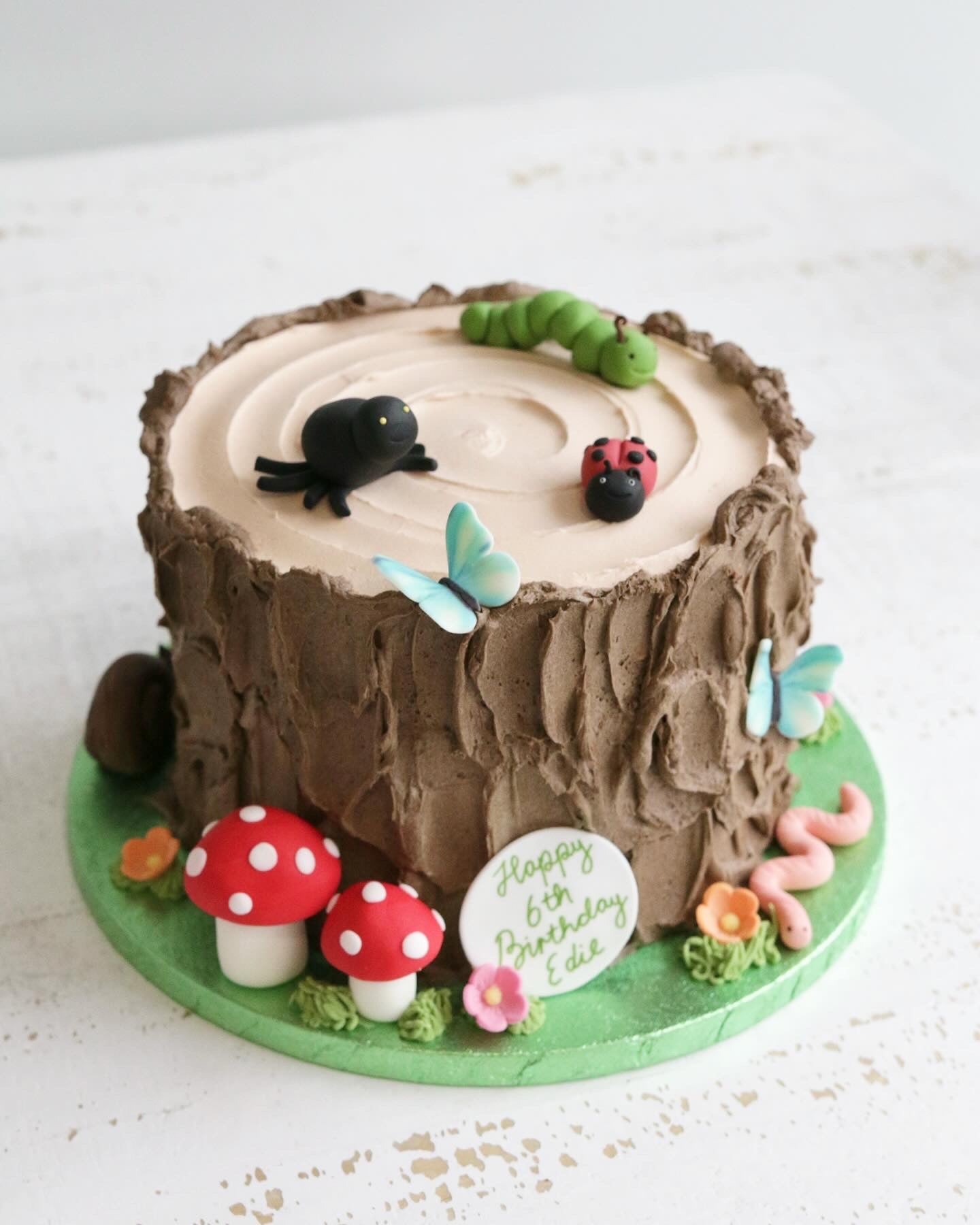 Woodland Log Cake with Bugs and Butterflies