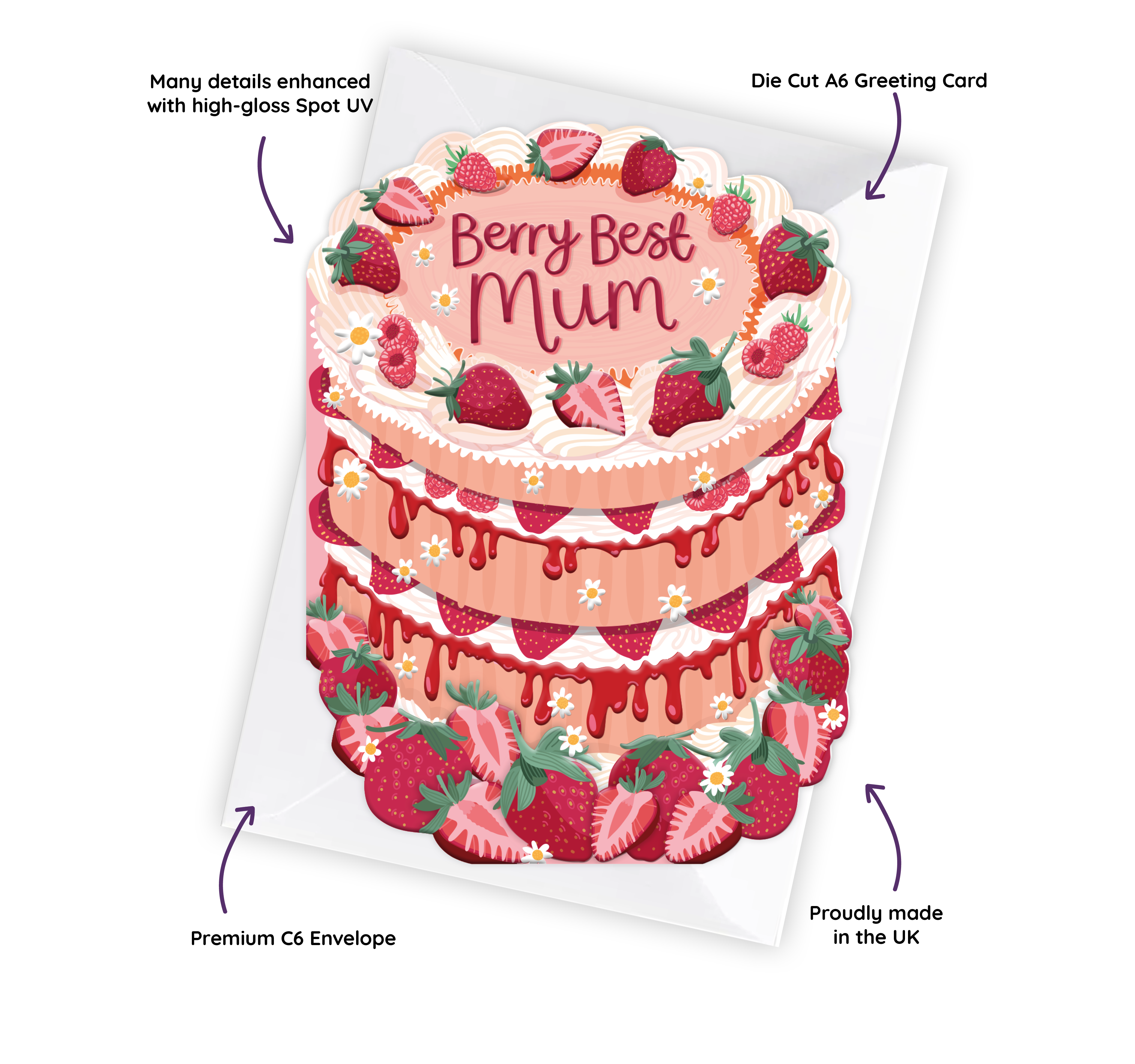 Berry Best Mum - Cake Shaped Greeting Card for Mother's Day