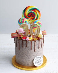 Gold 30th Birthday Sweetie Lollipop Drip Cake