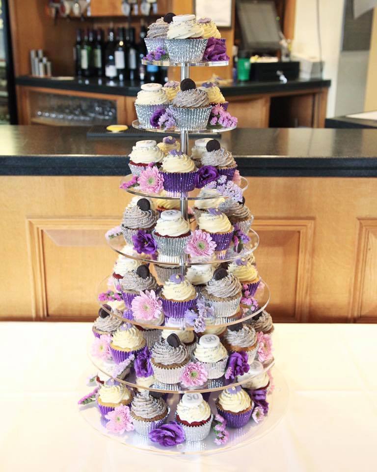 50th Birthday Purple Cupcake Tower