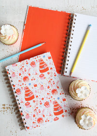 Illustrated Notebook Featuring Cake & Cupcakes with Orange Lining