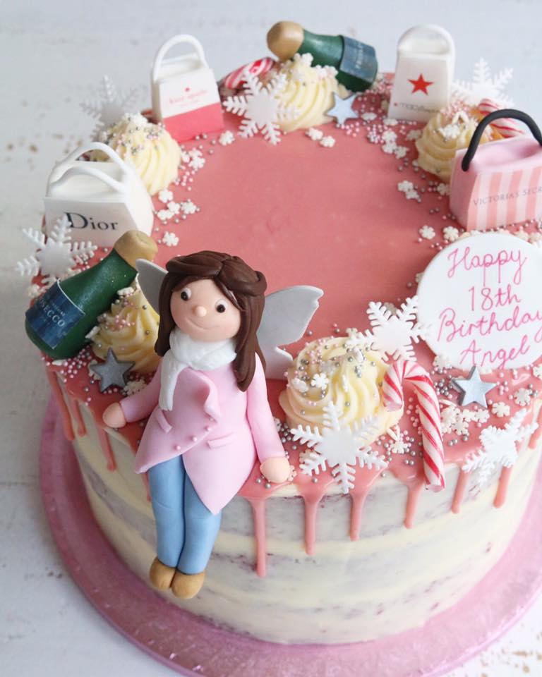 18th Birthday Angel Figure Drip Cake