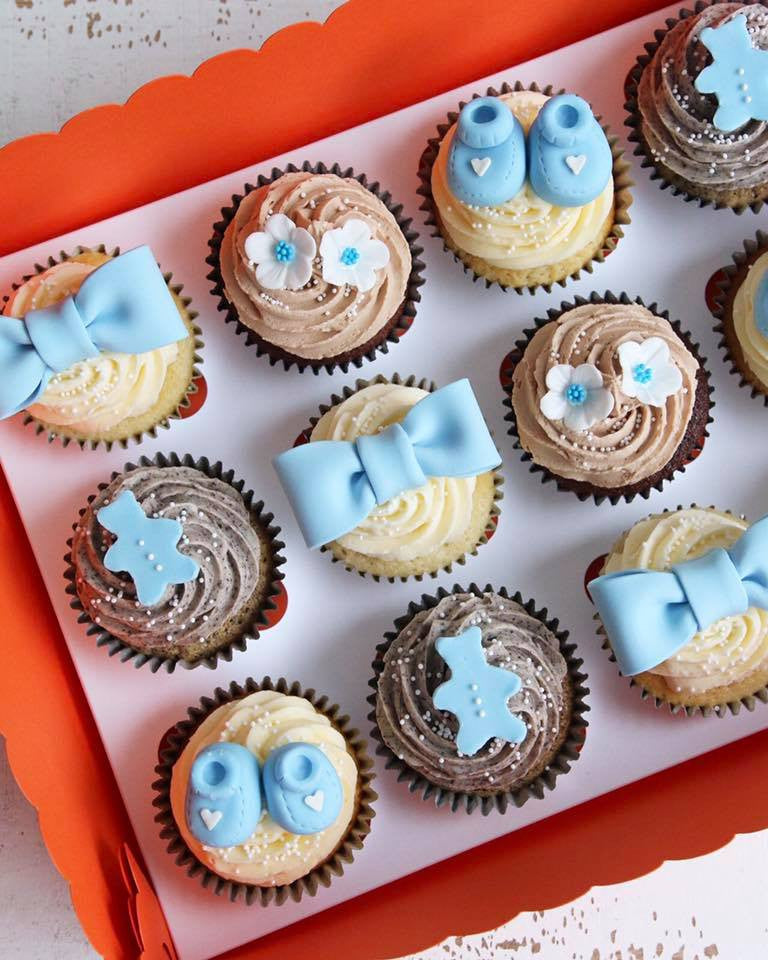 Box of Blue Boy Baby Shower Cupcakes