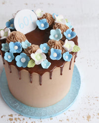 Blue Flowers 60th Drip Cake