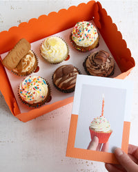 Box of Mixed Cupcakes with Orange Cupcake Photo Card