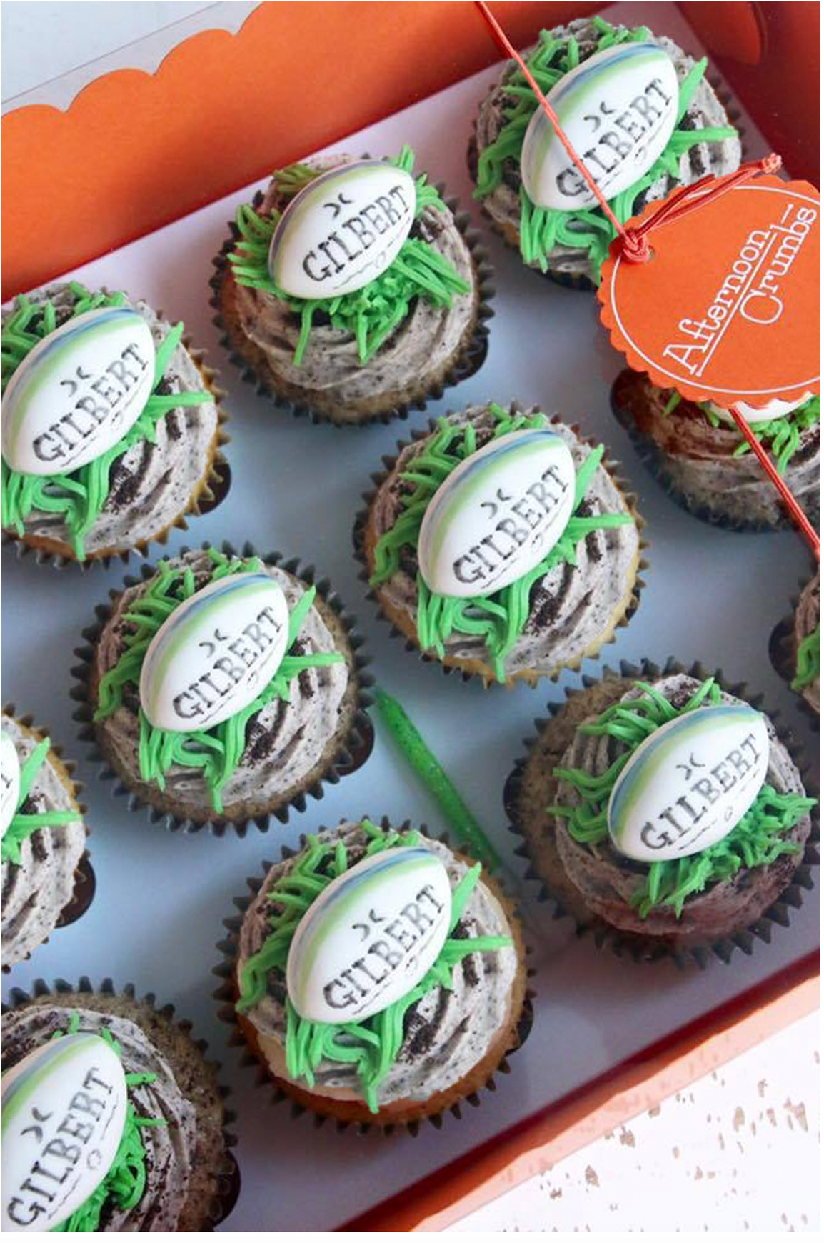 Box of Rugby Ball Cupcakes