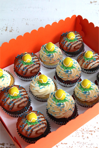 Box of Tennis Ball Cupcakes with Grass