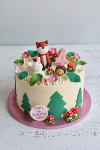 Buttercream Woodland Cake with Fox in Pink Theme