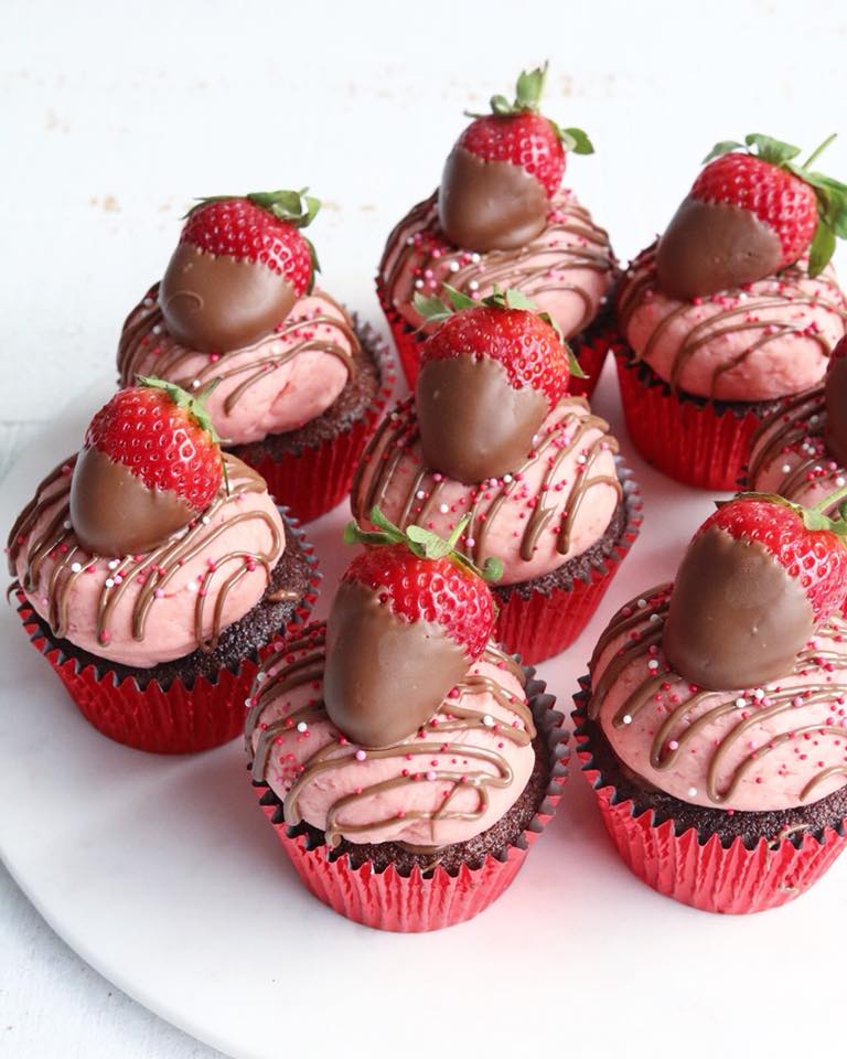 Box of Chocolate Dipped Strawberry Cupcakes