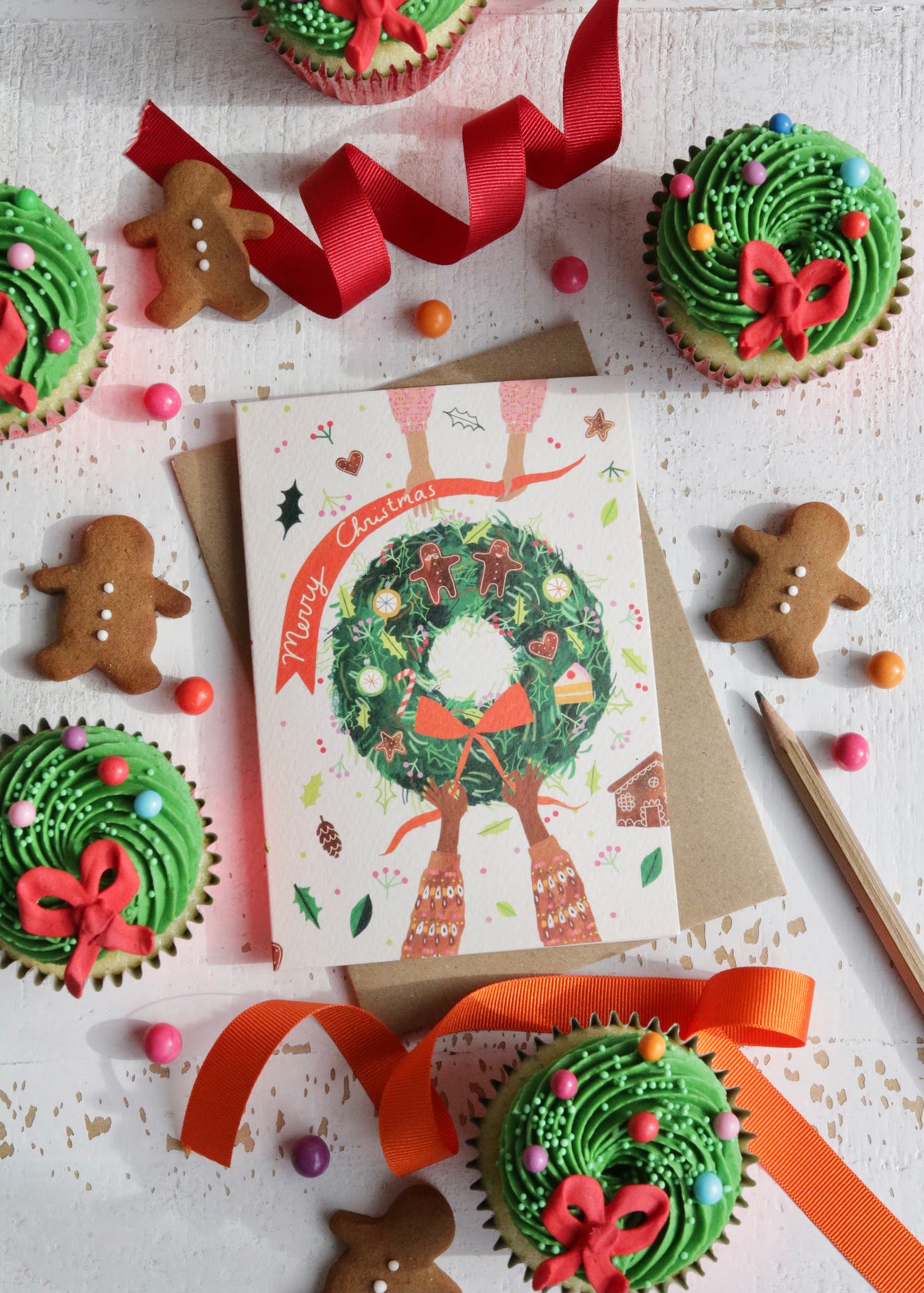 Christmas Wreath Card with Cupcakes