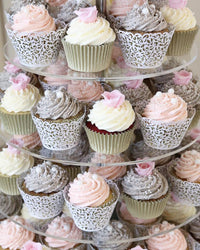 Pink and Grey Cupcake Tower Close Up