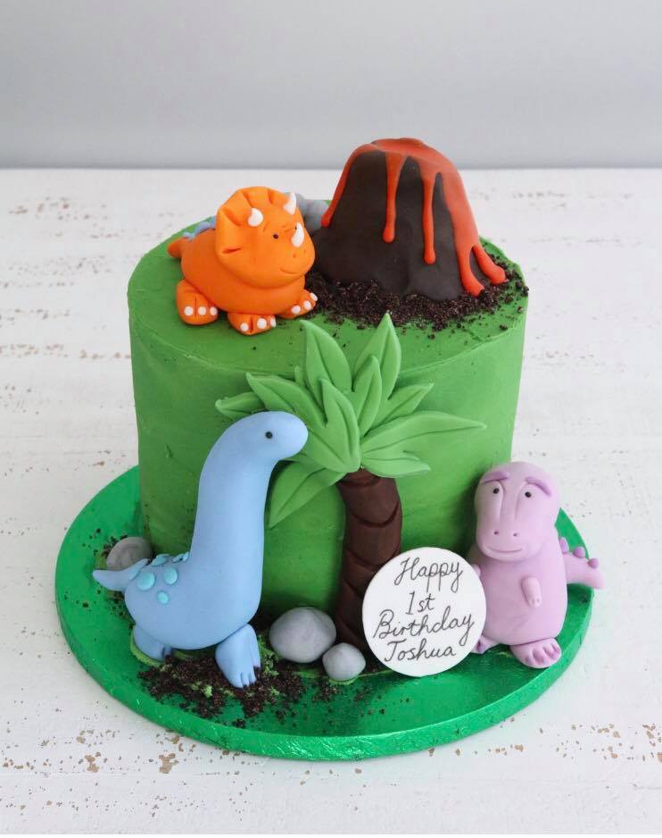 Dinosaur and Volcano 1st Birthday Cake