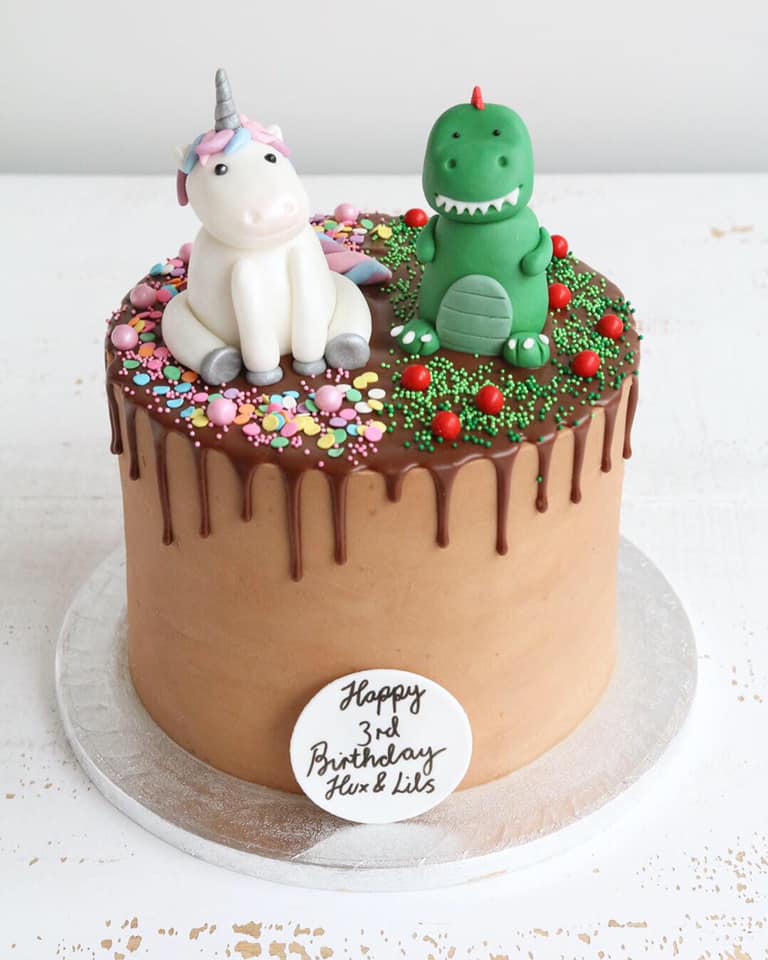 Unicorn and Dinosaur Drip Cake