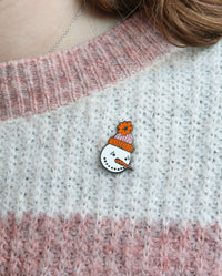 Enamel Snowman Pin on Sweater