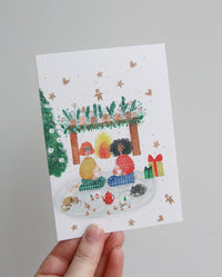 Girls by Fireplace Christmas Card