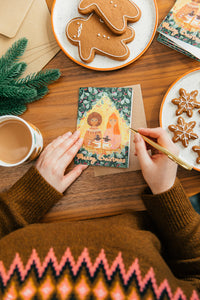 Writing Girls with Gingerbread Mugs Card