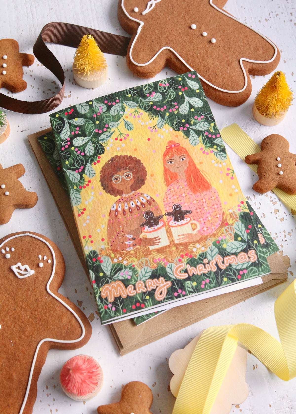 Girls with Gingerbread Mugs Card