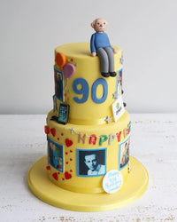 Fondant 90th Birthday Figure & Photos Cake