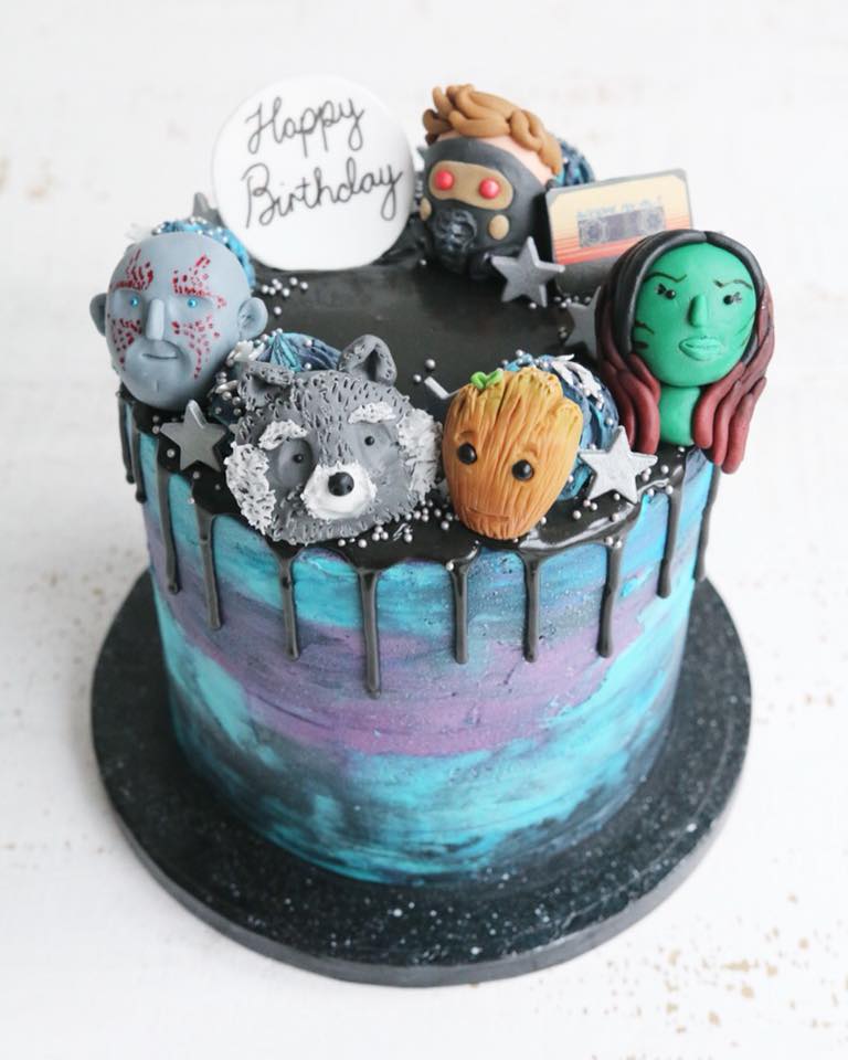 Guardians of the Galaxy Drip Cake with Groot, Gamora, Rocket, Drax and Star Lord