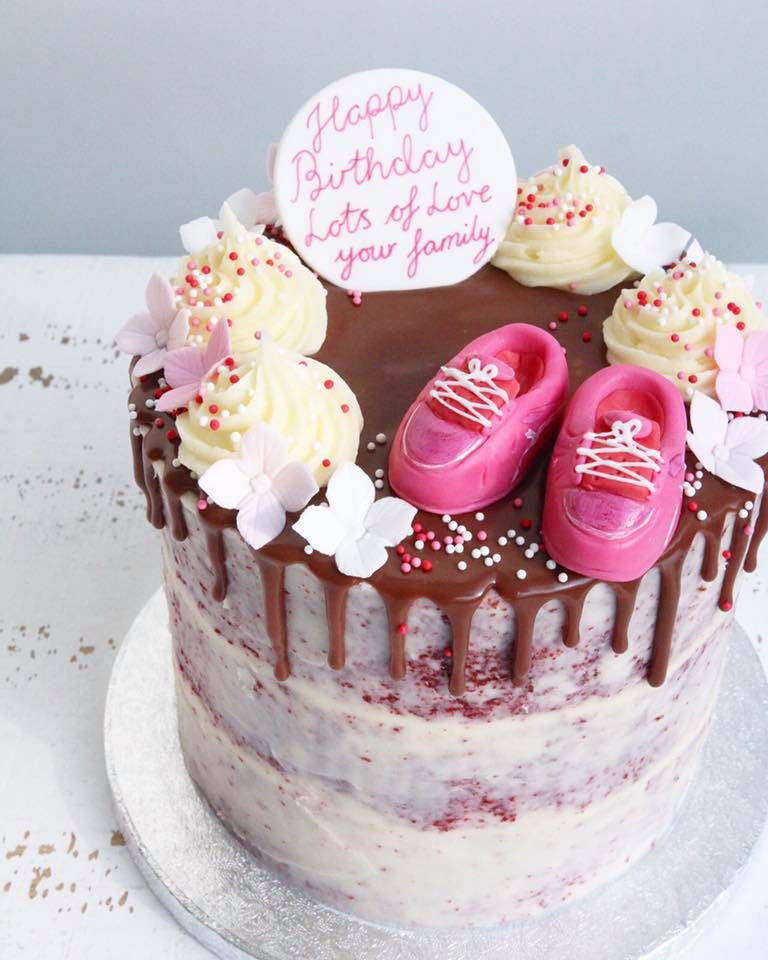 Birthday Drip Cake with Pink Trainers