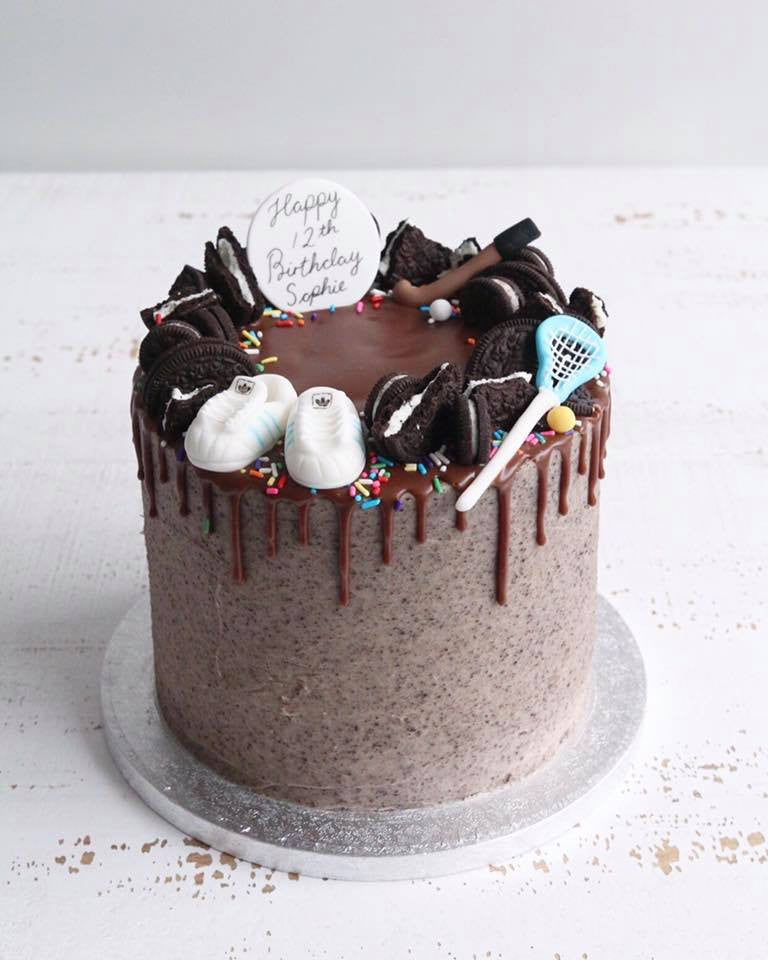 Oreo Drip Cake with Lacrosse Hockey and Trainers